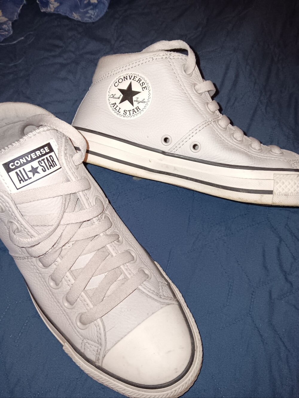 Converse Mid-Top Light Grey Leather-like Sneakers- Women's Size 8